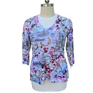 Impulse California - Women's Italy Floral Flourish Print V Neck Tunic L